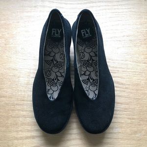 Fly London wedge shoes in black suede.